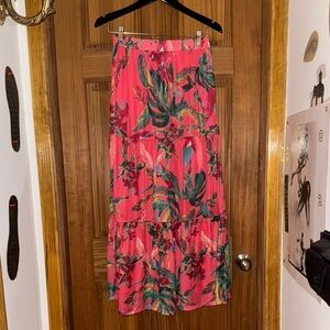 Women’s NWT G by Giuliana Aria Mesh Knit Tiered Maxi Skirt Pink Punch small